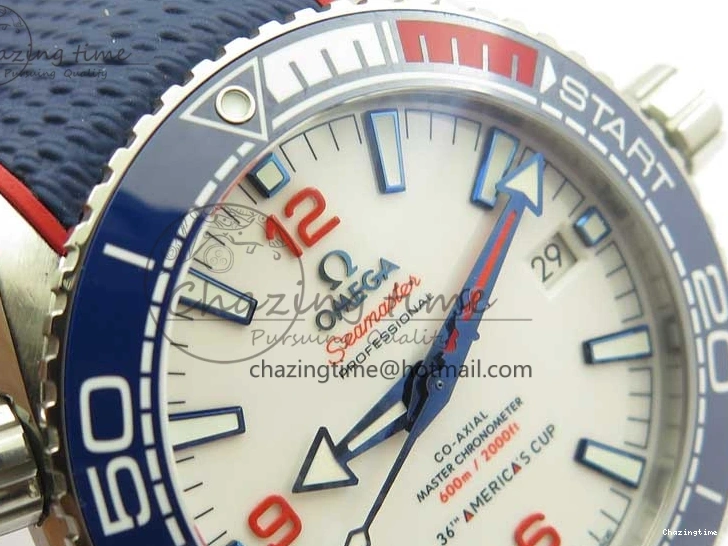 0504 Comfortable Planet Ocean 43.5mm America’s Cup VSF Best Edition White Dial On Blue Gummy Strap A 7900